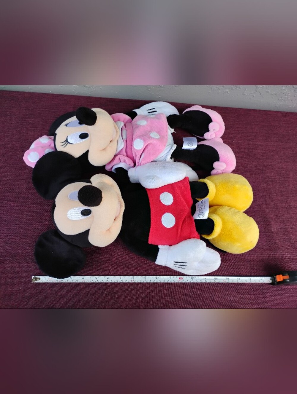 19" Mickey Mouse & Minnie Mouse Plush Stuffed Toy Set Disney Authentic